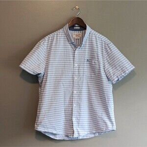 Original Penguin Size XL Shirt Mens Short Sleeve Top Slim Fit Blue Stripe SS